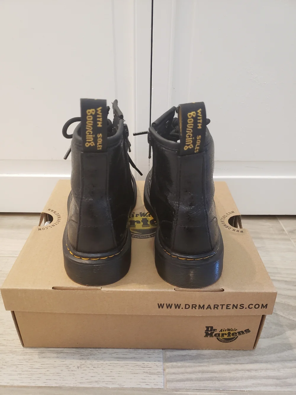 Dr. Martens Black Leather Lace-Up Kid's Crinkle Metalic Boots